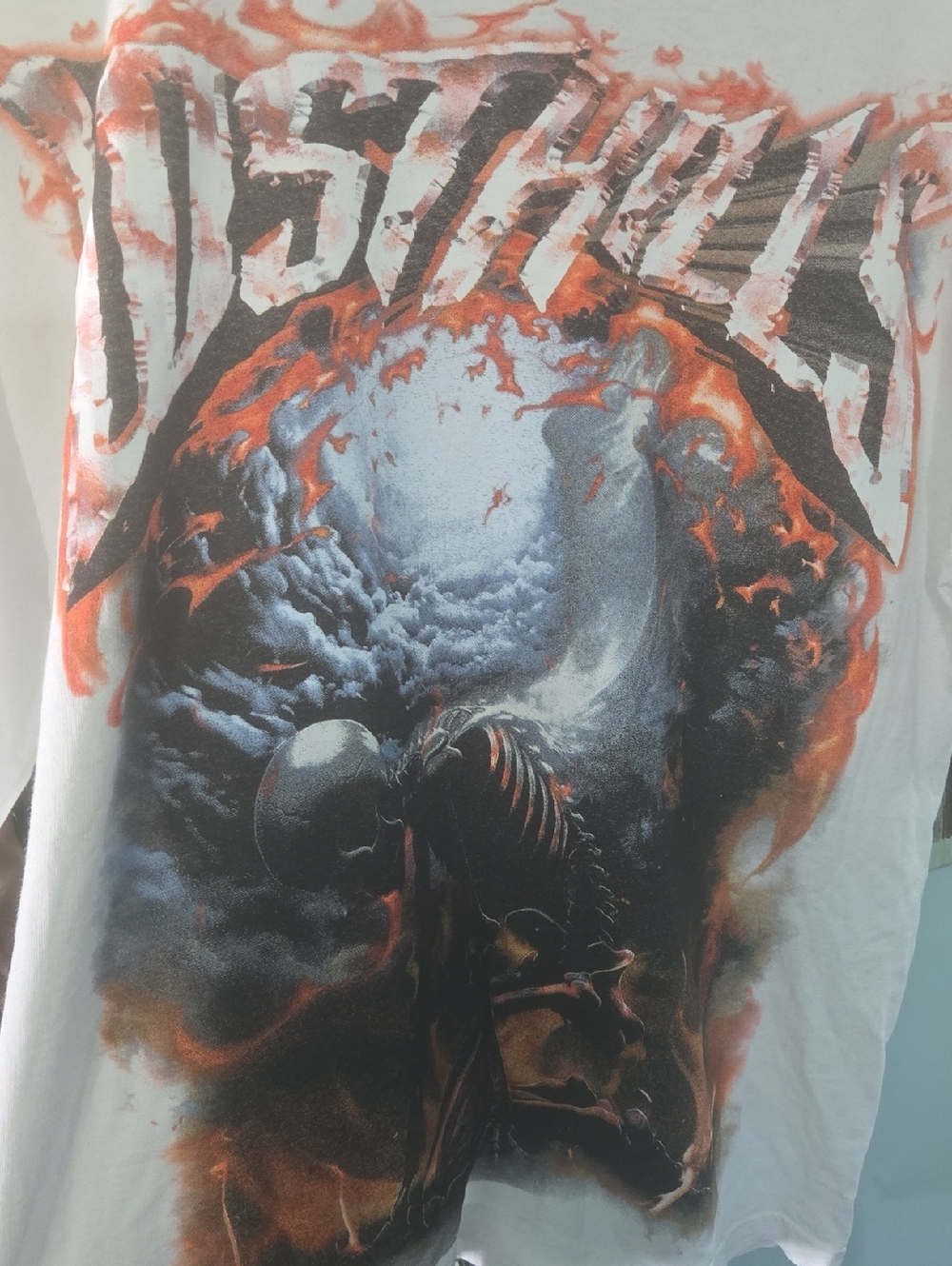 Men's White Graphic Band T-Shirt - Fiery Skull Print